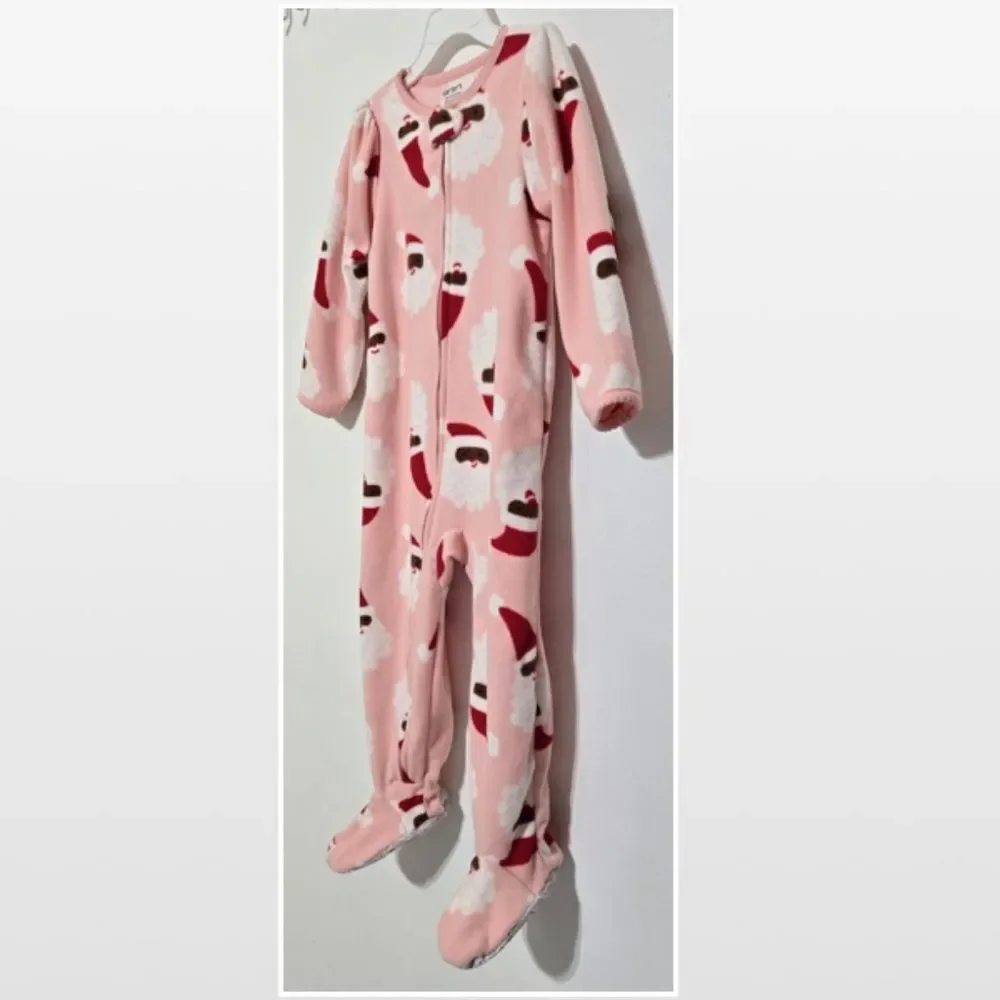 Carters Kid Pink Santa Christmas Fleece Pajamas Sleeper 3T